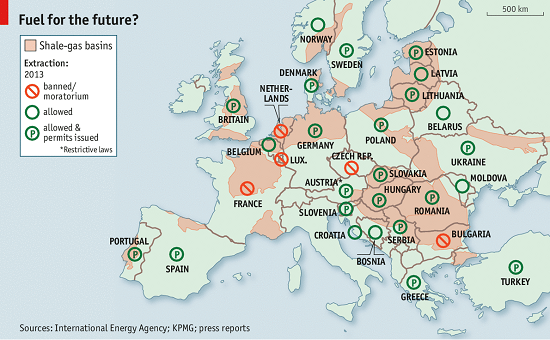 欧州のシェールガス資源と各国の開発ポジション