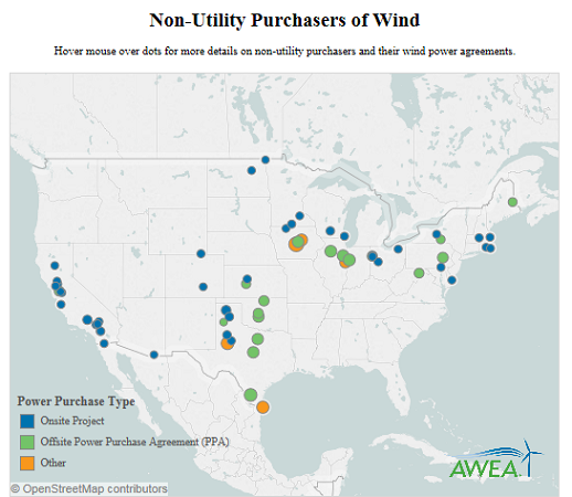 （図6）AWEA　電力会社以外の会社が購入する風力発電マップ